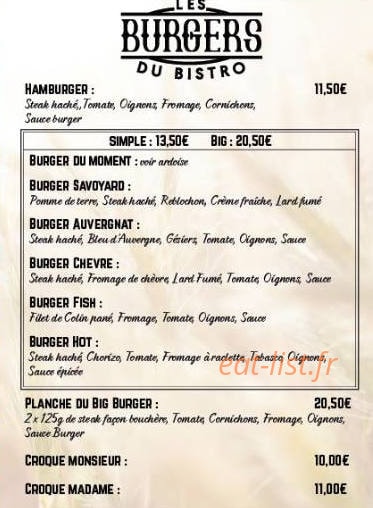 Le Bistro — carte page 1