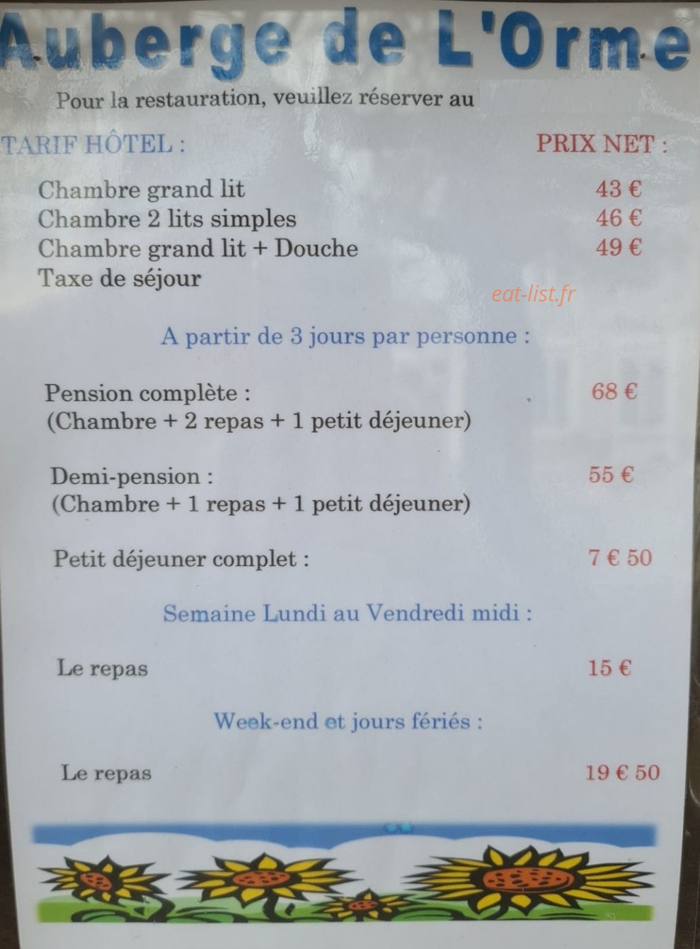 Auberge de l'Orme — carte page 1