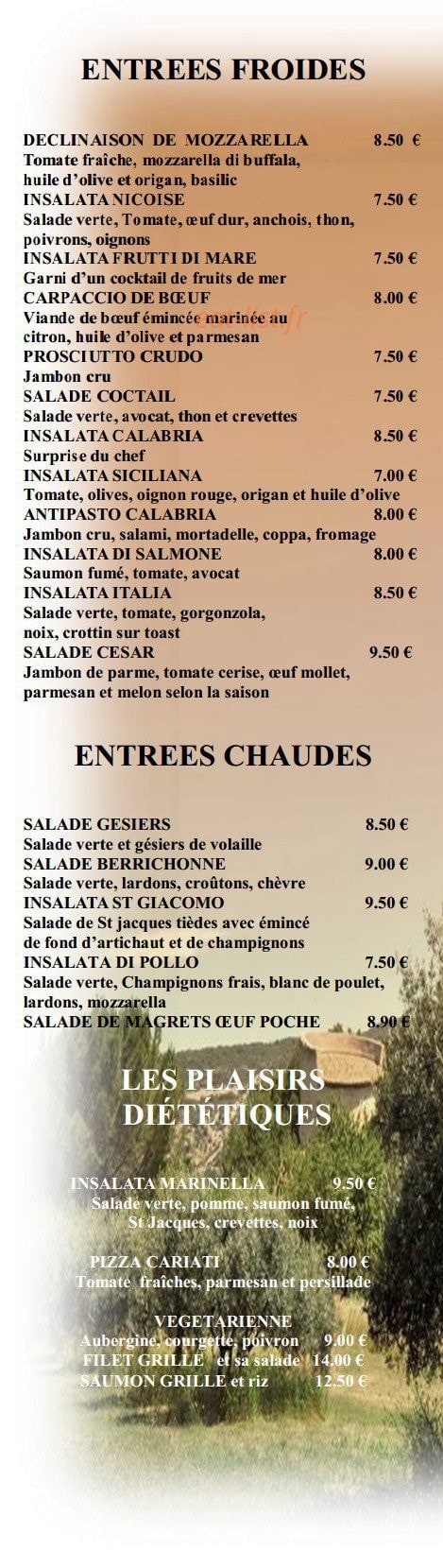 Pizzeria Calabria — carte page 1