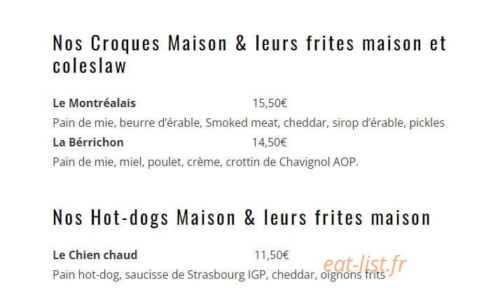 Carte et menu de La Tanière des enragés à Varennes Vauzelles — Les croques maisons et hot-dogs Maisons