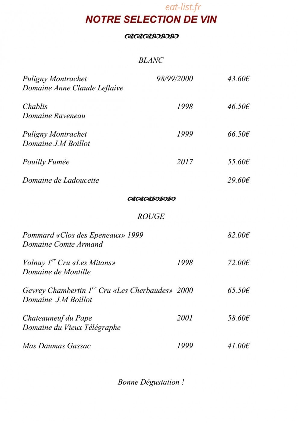 Le Cépage — carte page 8