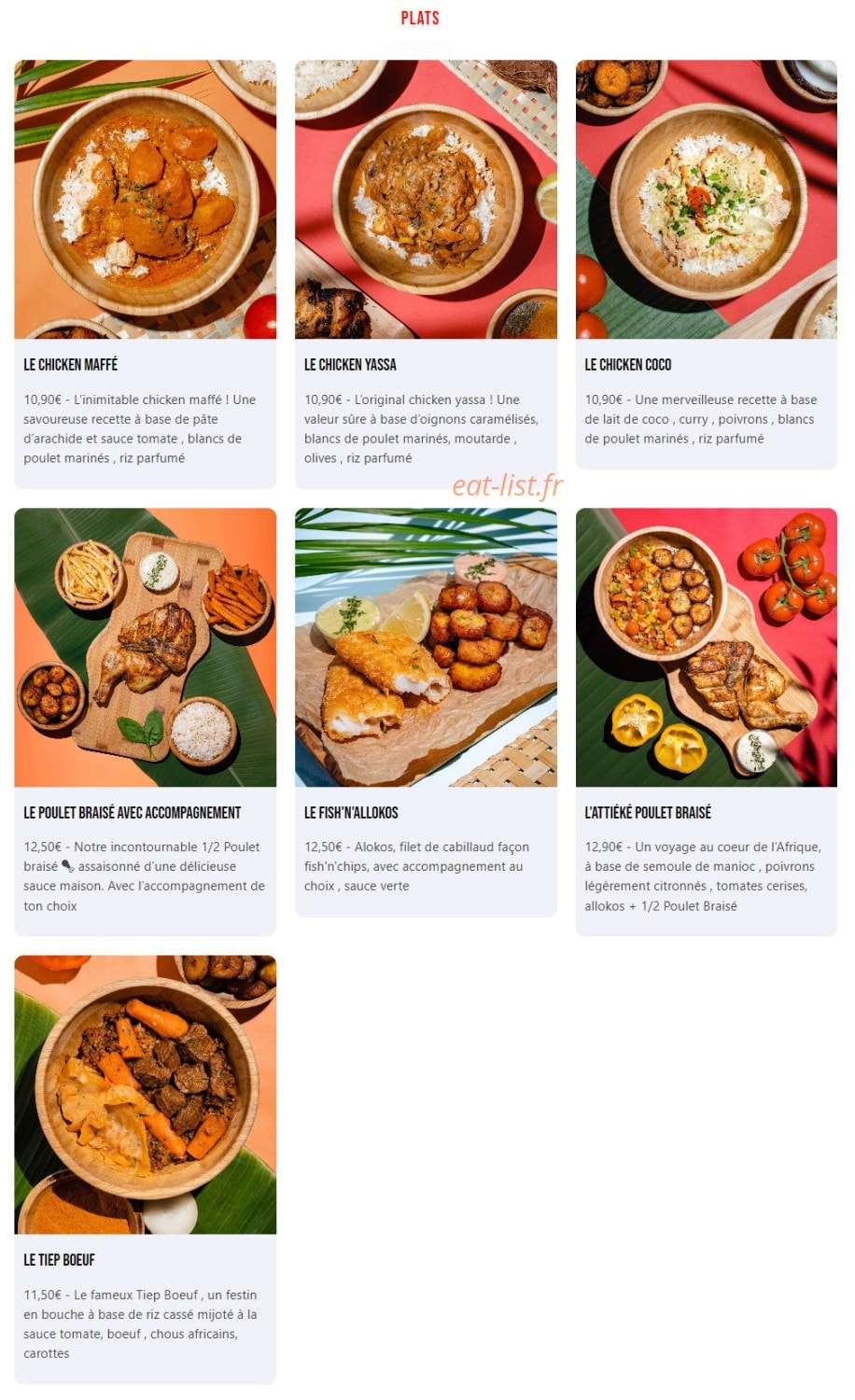 Afri Call Food — carte page 2