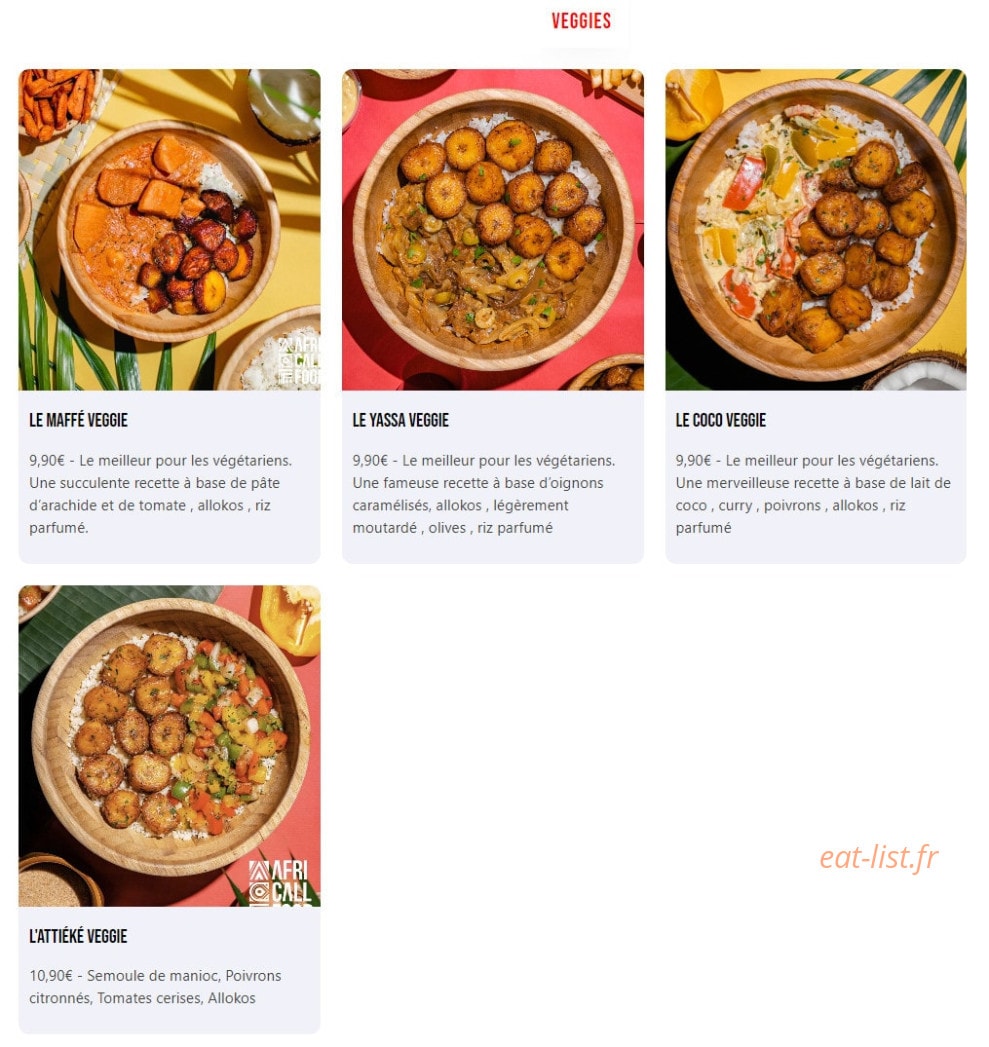 Afri Call Food — carte page 3