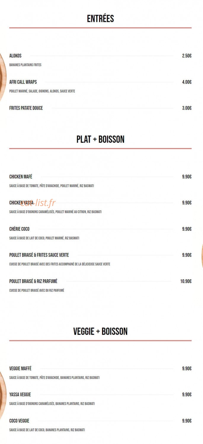AfriCallFood — carte page 1
