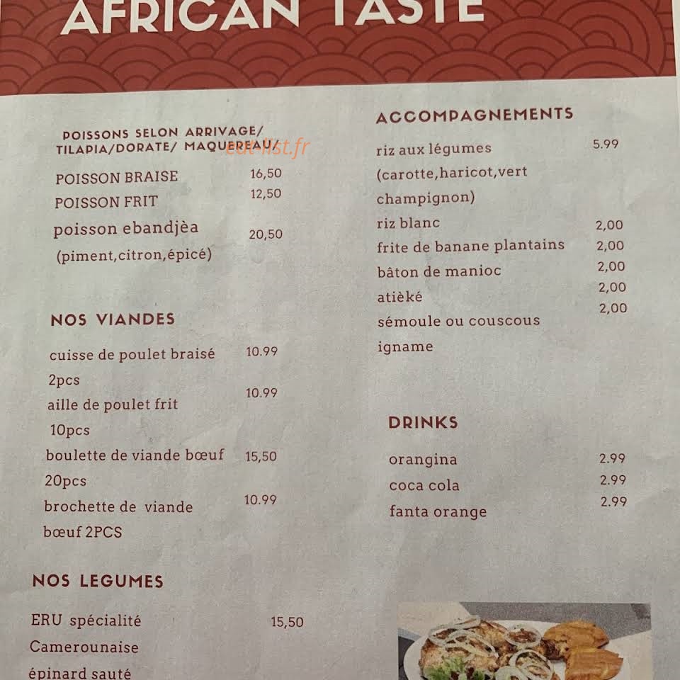 African Taste — carte page 1