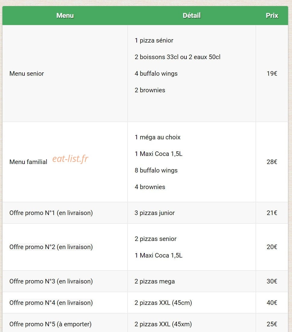 Allo-Pizza — carte page 1