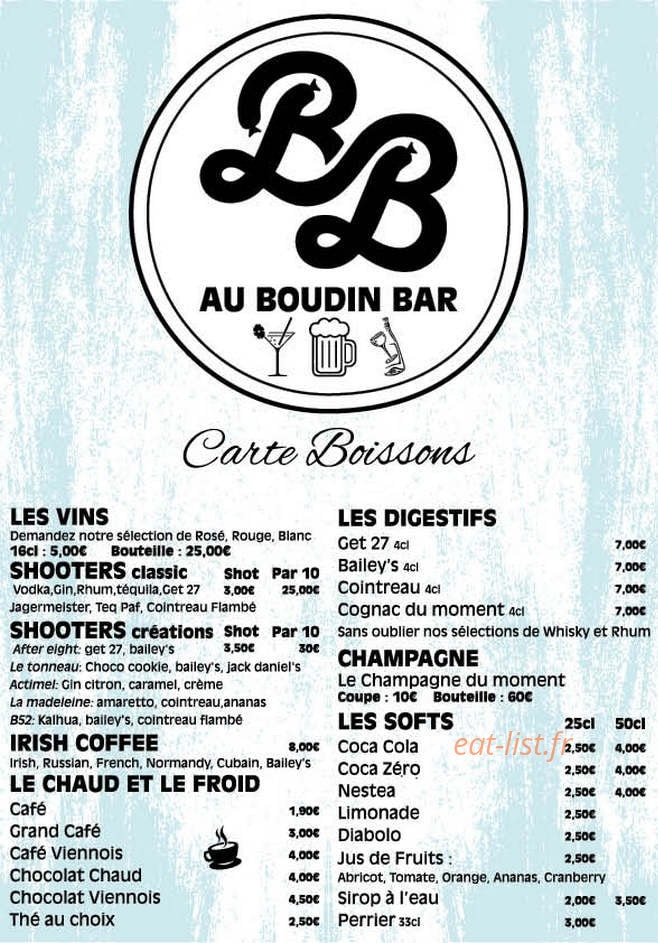 Au Boudin Bar — carte page 2