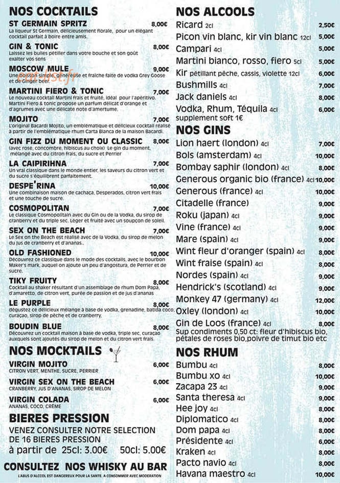 Au Boudin Bar — carte page 3