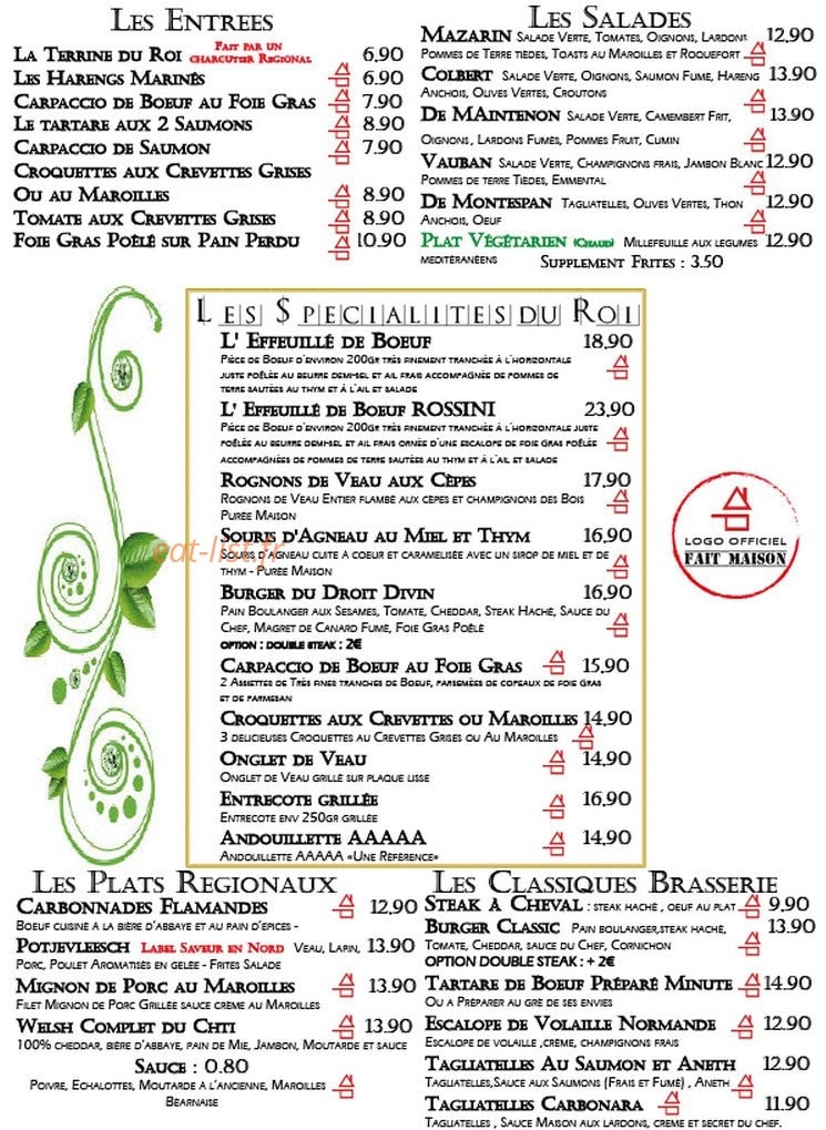 Au Roi Soleil — carte page 1