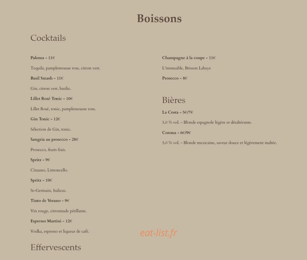Bar Costa — carte page 2