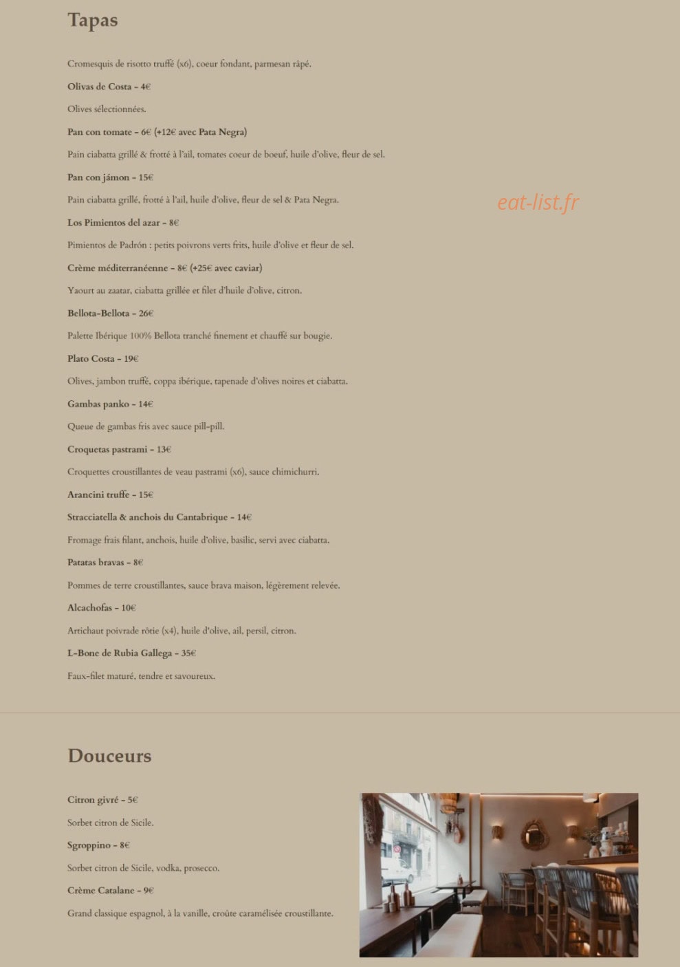 Bar Costa — carte page 1