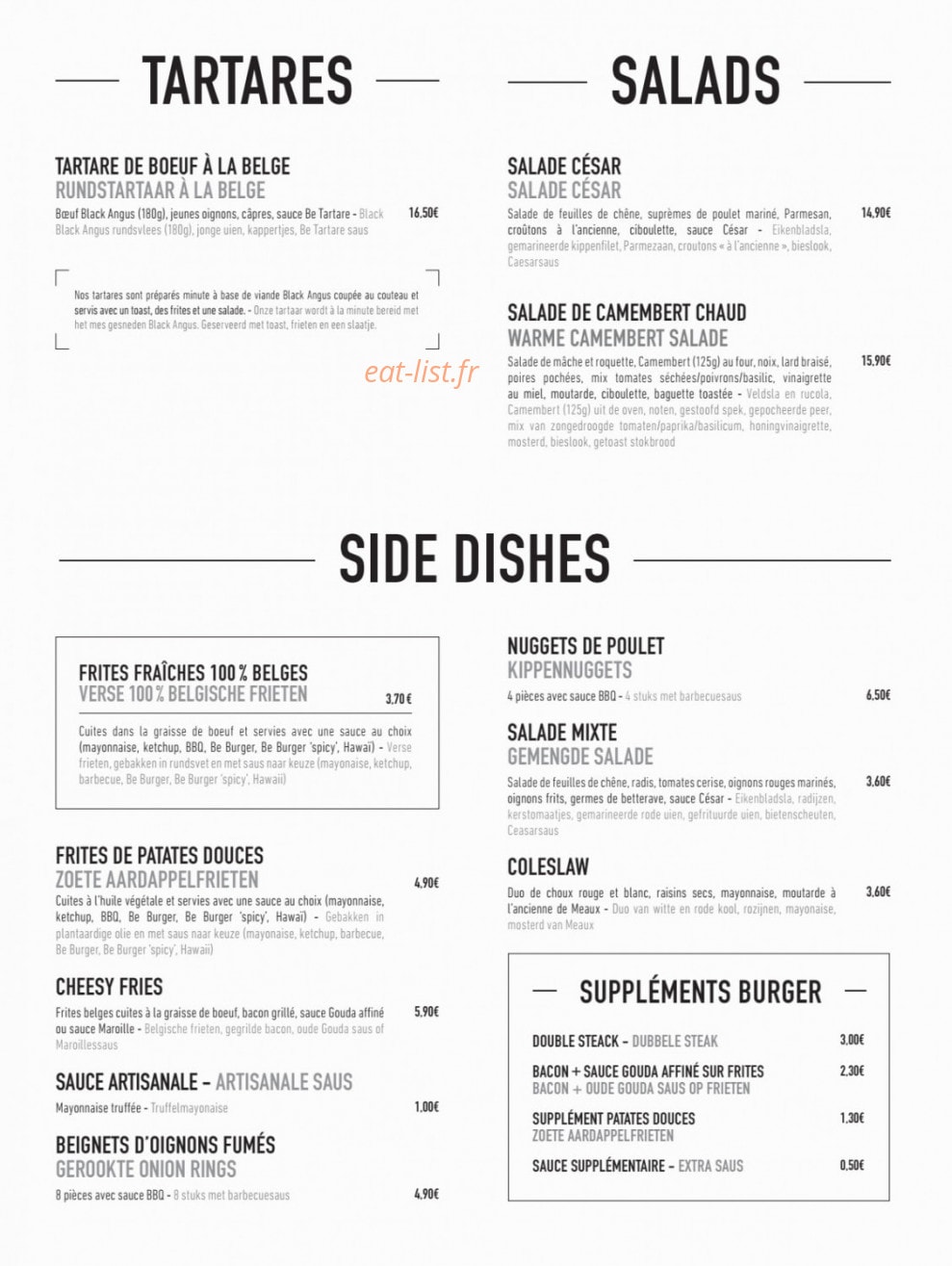Be Burger — carte page 3