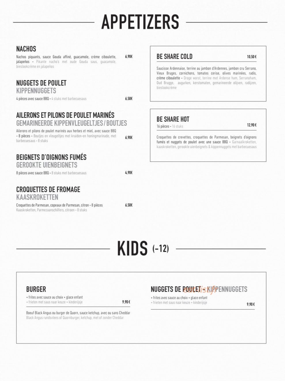 Be Burger — carte page 1