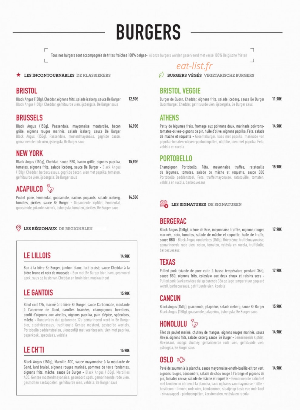 Be Burger — carte page 2