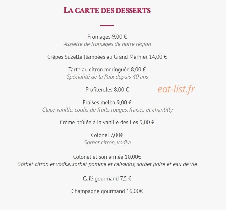 Brasserie de La Paix — carte page 3