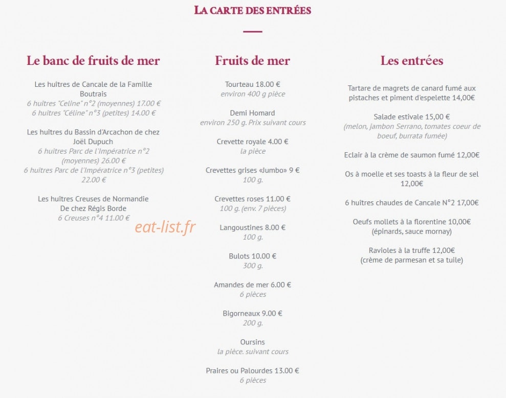 Brasserie de La Paix — carte page 1