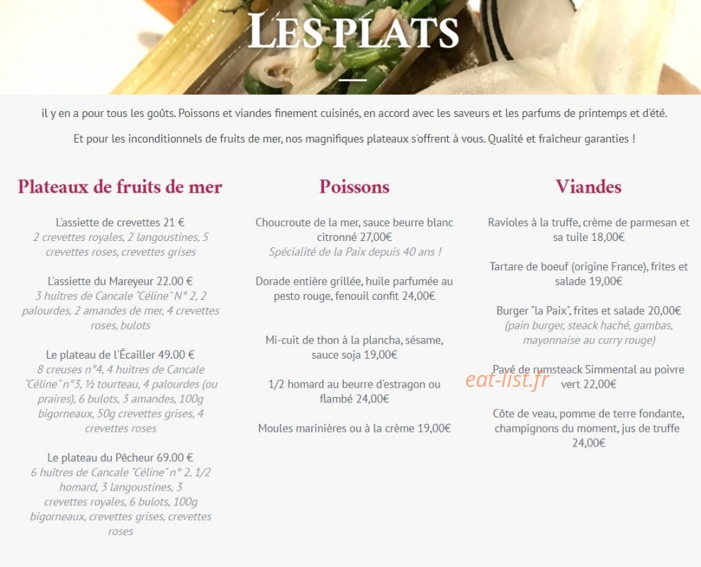 Brasserie de La Paix — carte page 2