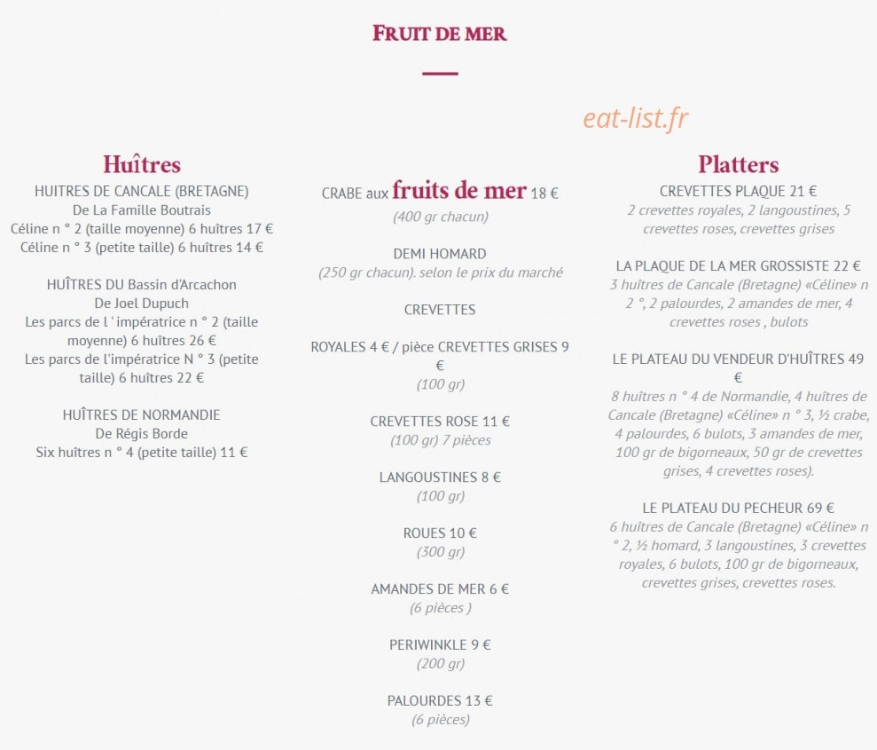Brasserie de La Paix — carte page 5