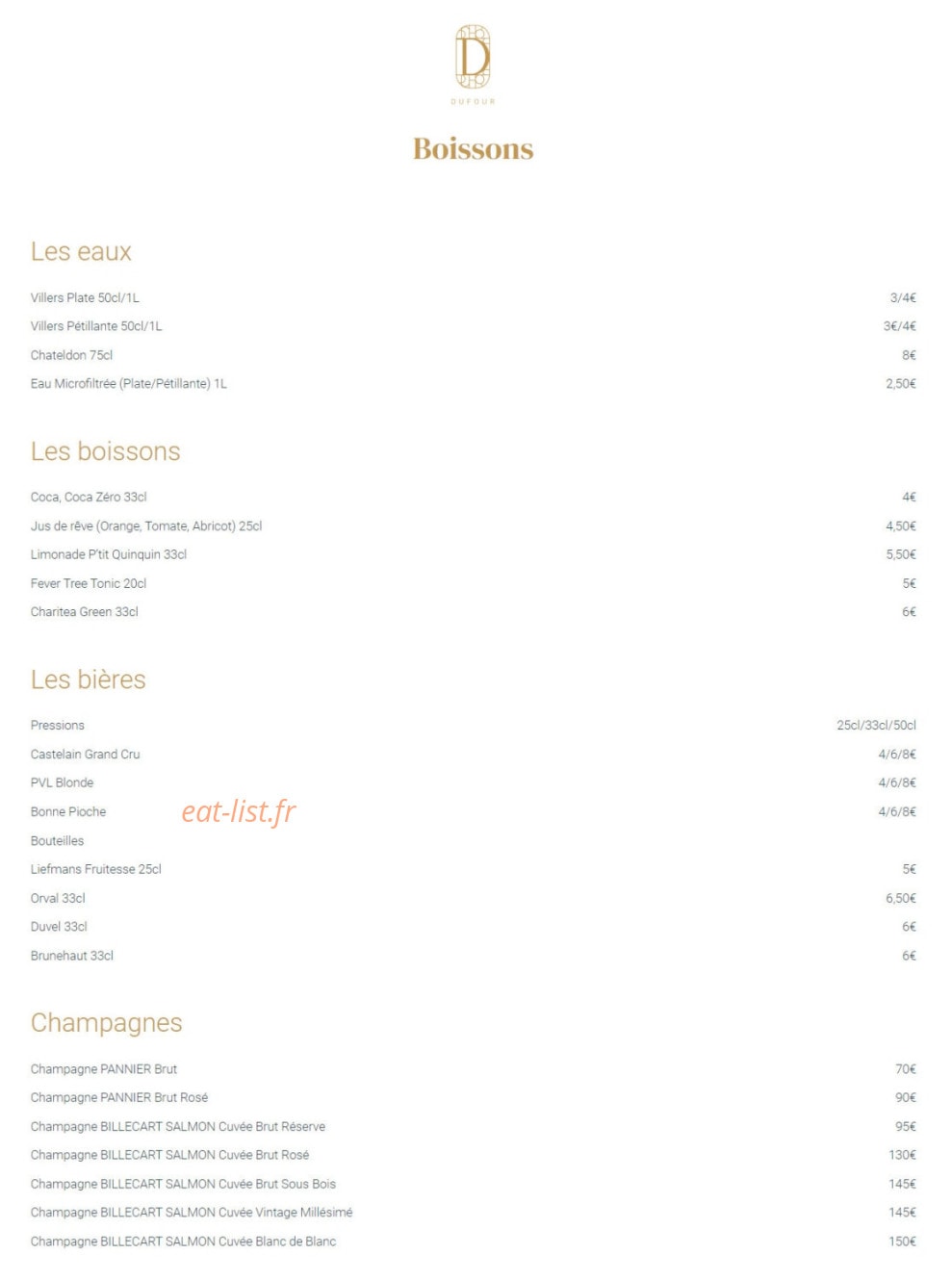 Brasserie Dufour — carte page 2