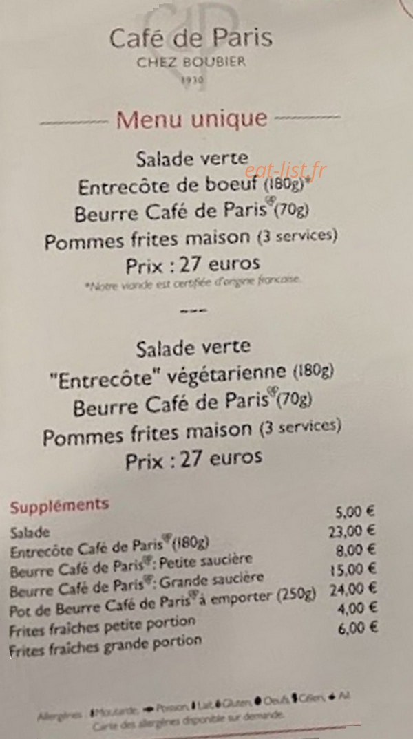 Café de Paris — carte page 1