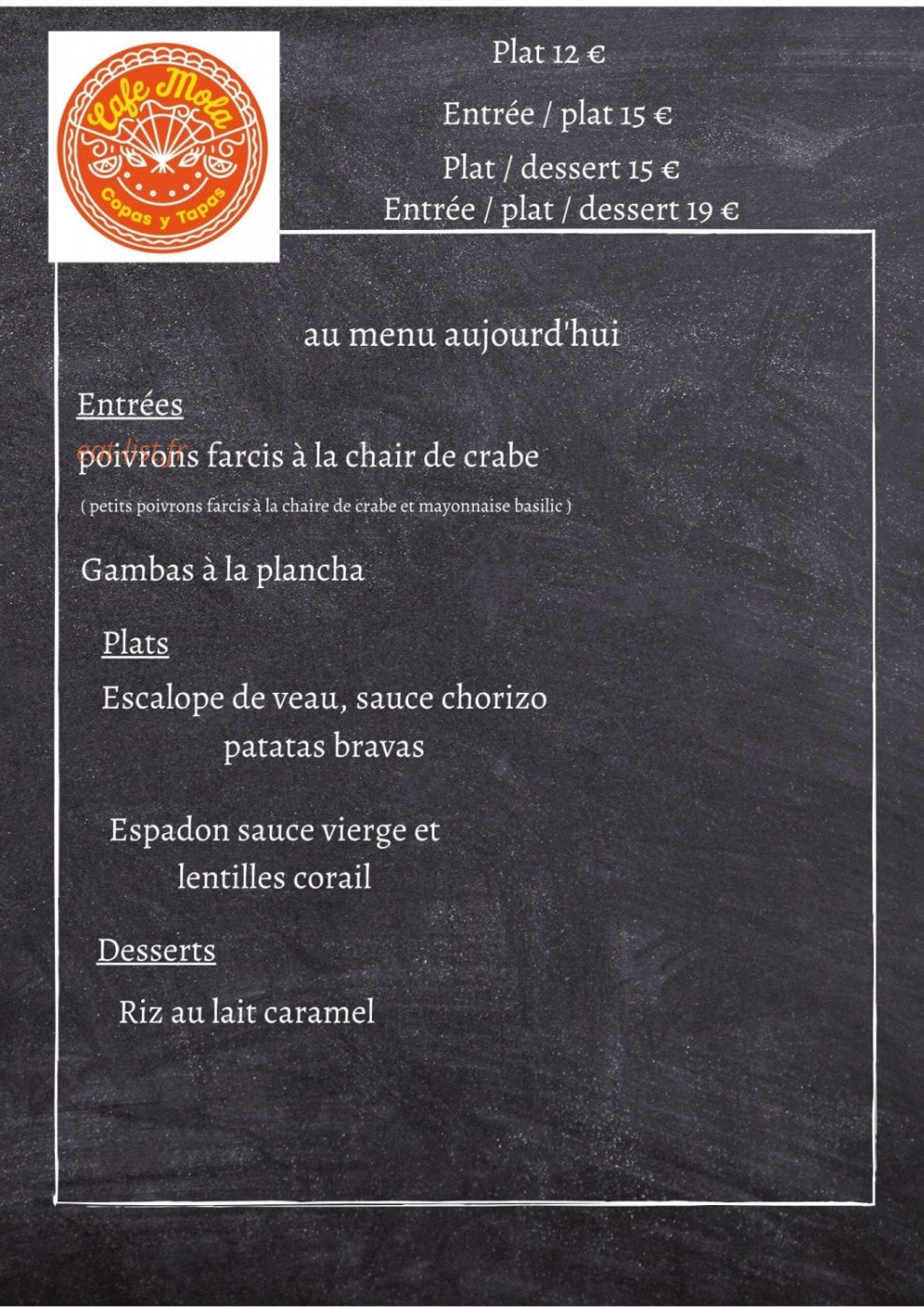 Café Mola — carte page 1