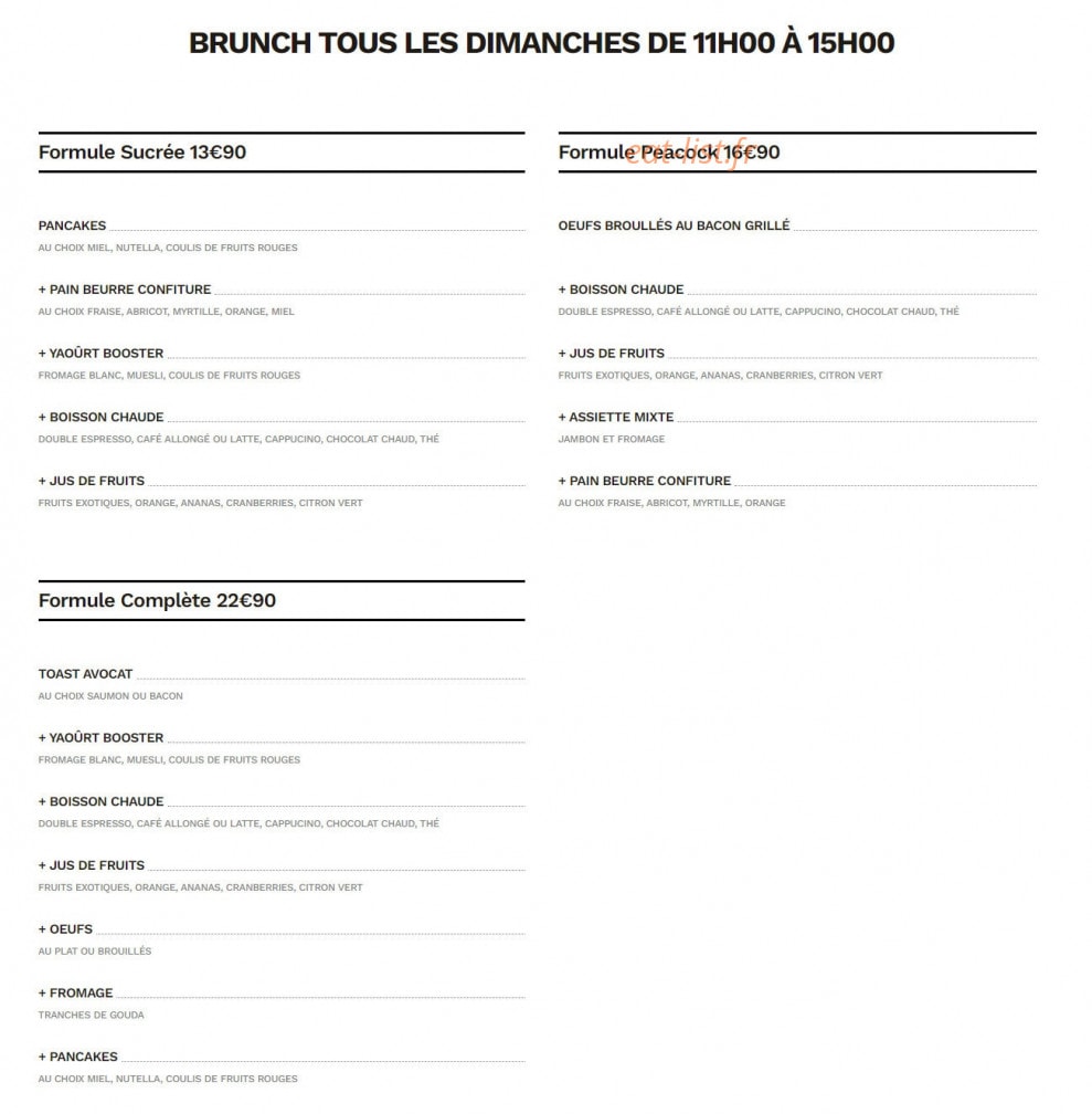 Café Peacock — carte page 1