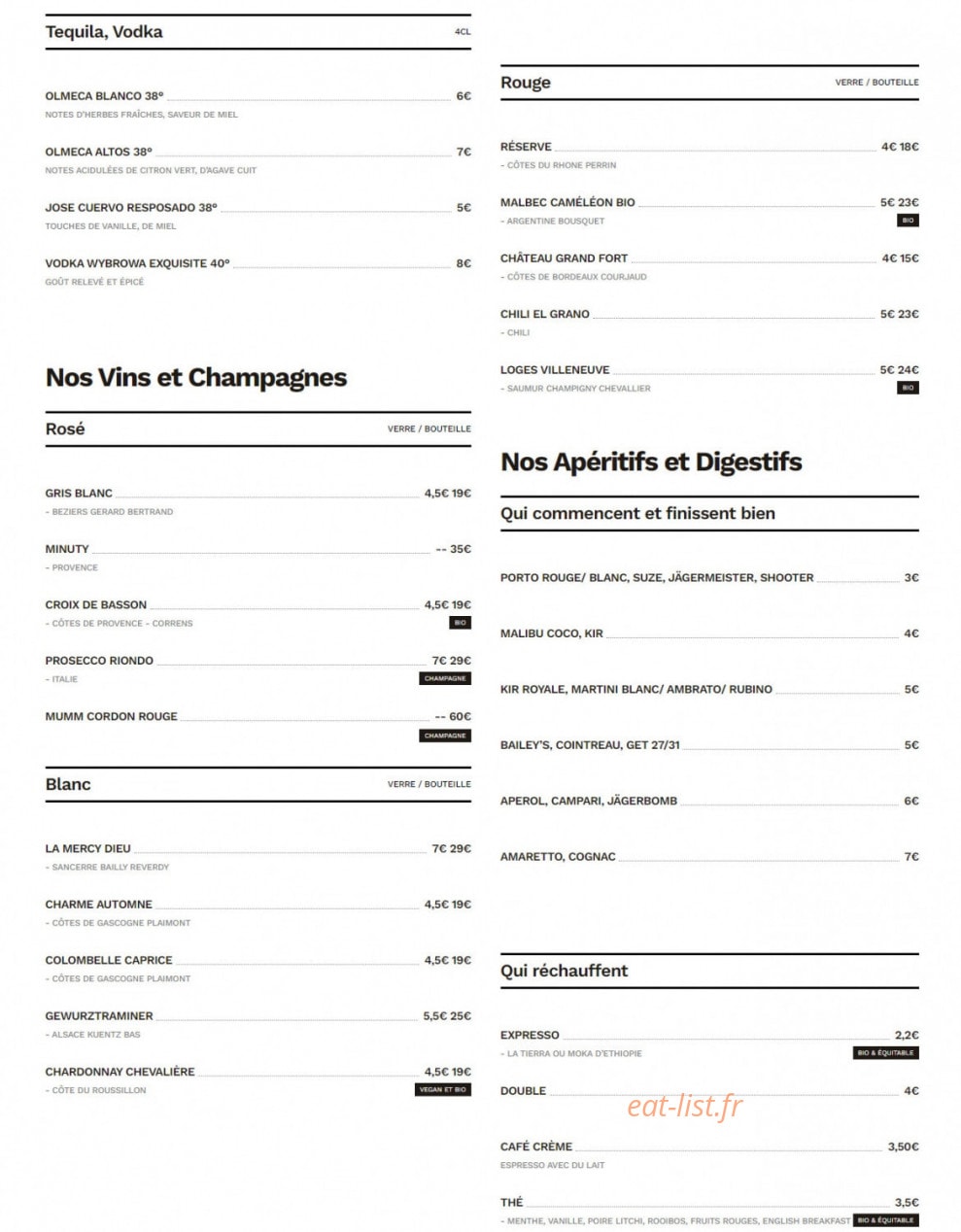 Café Peacock — carte page 8
