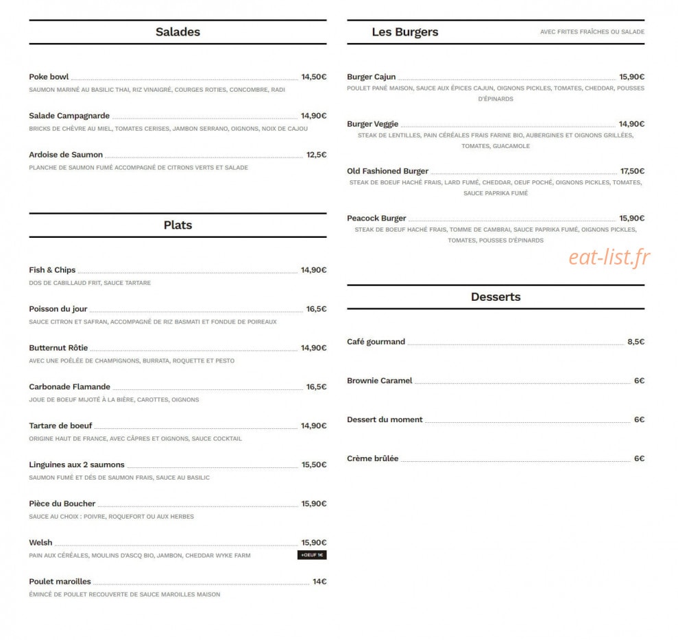 Café Peacock — carte page 4