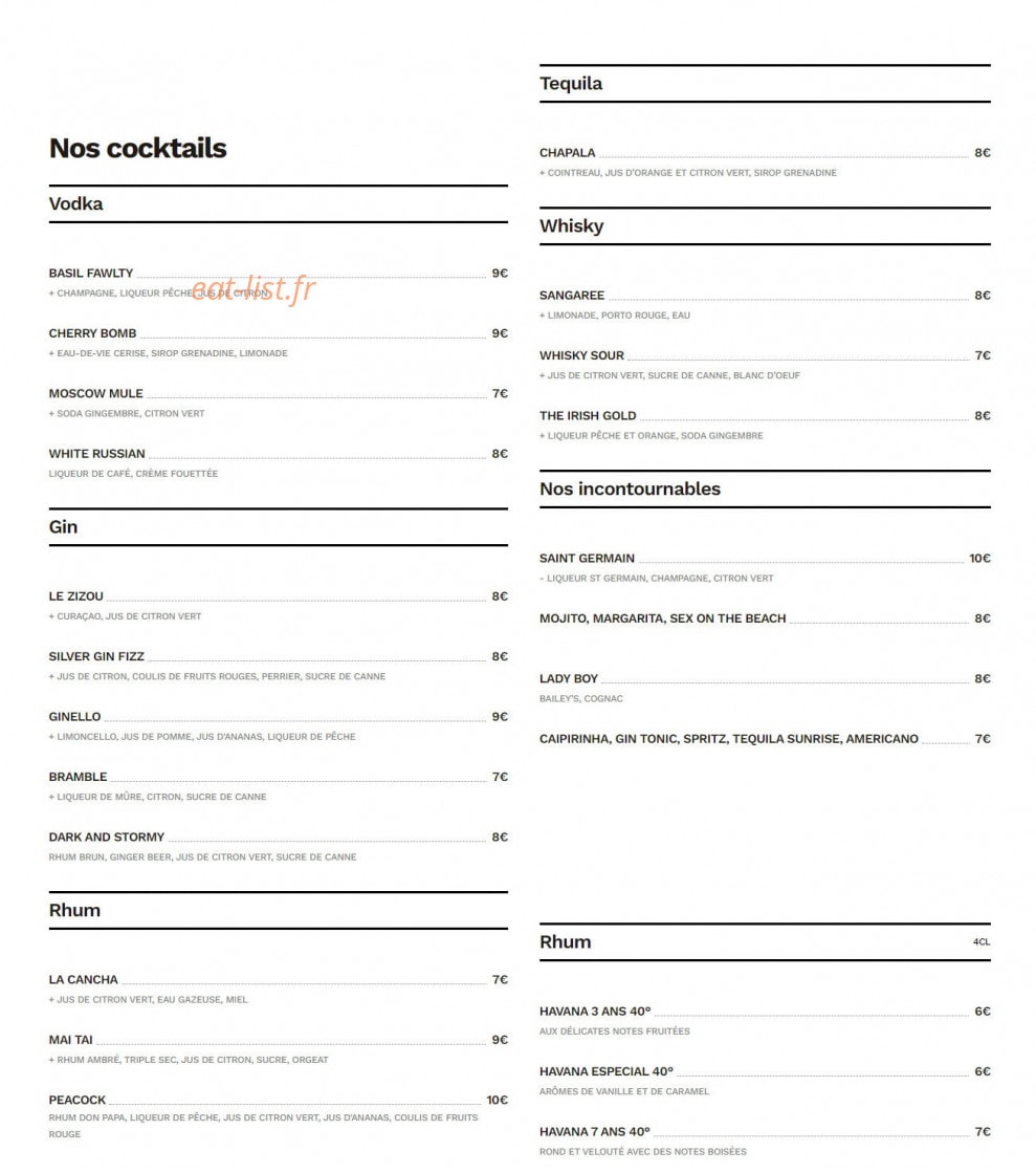 Café Peacock — carte page 6