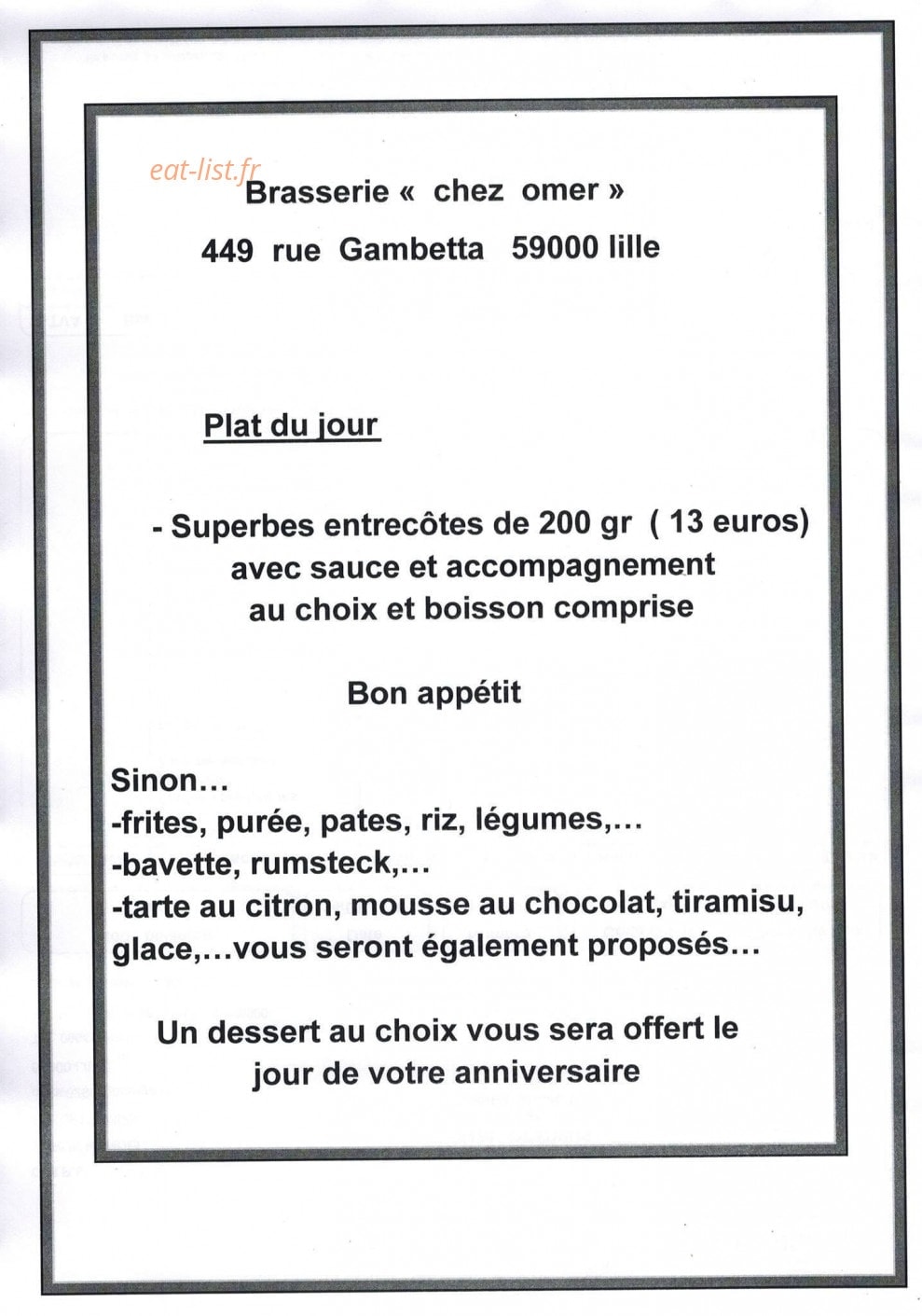 Chez Omer — carte page 1