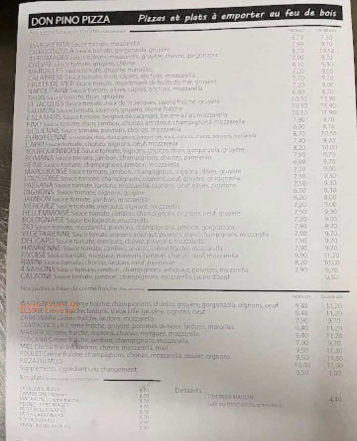Don Pino Pizza — carte page 1