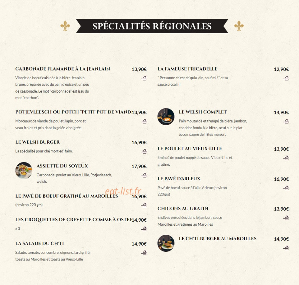 Estaminet Le Soyeux — carte page 1