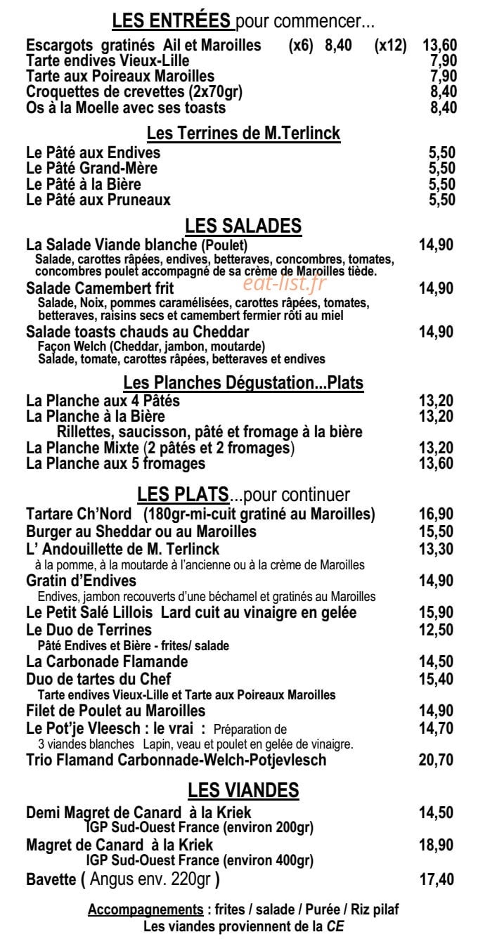 Estaminet 'T Rijsel — carte page 1