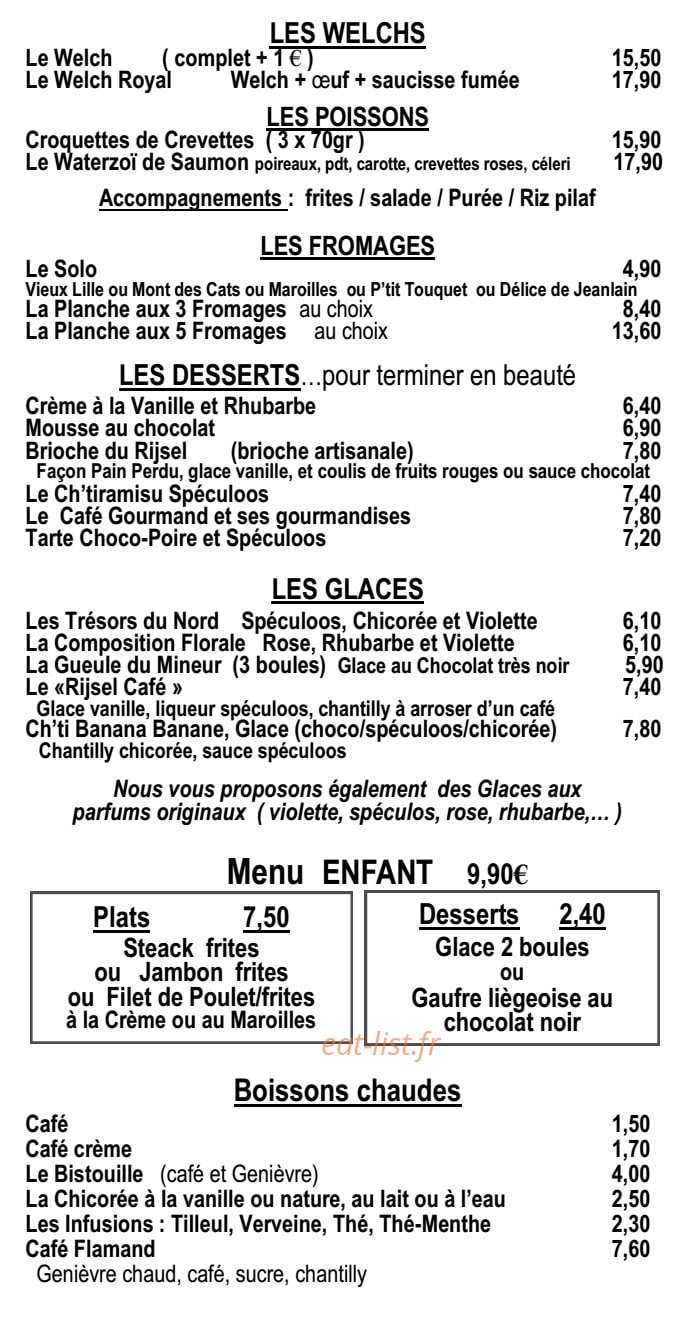 Estaminet 'T Rijsel — carte page 2