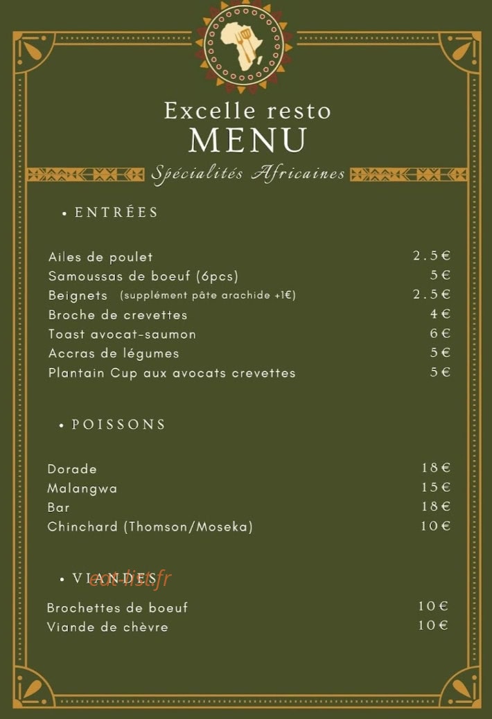 Excelle Resto — carte page 1