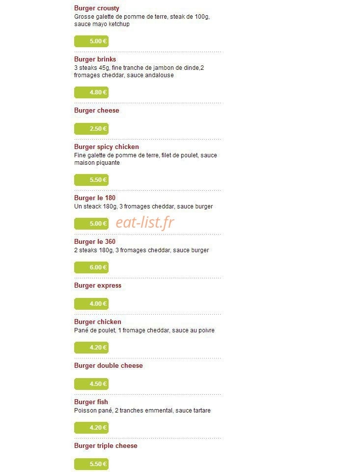 Expresse Burger — carte page 1