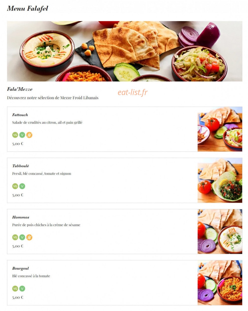 Falafel — carte page 1