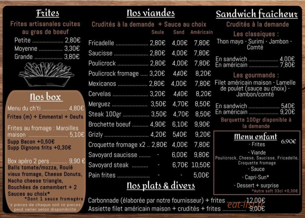 Friterie Ch’timi — carte page 1