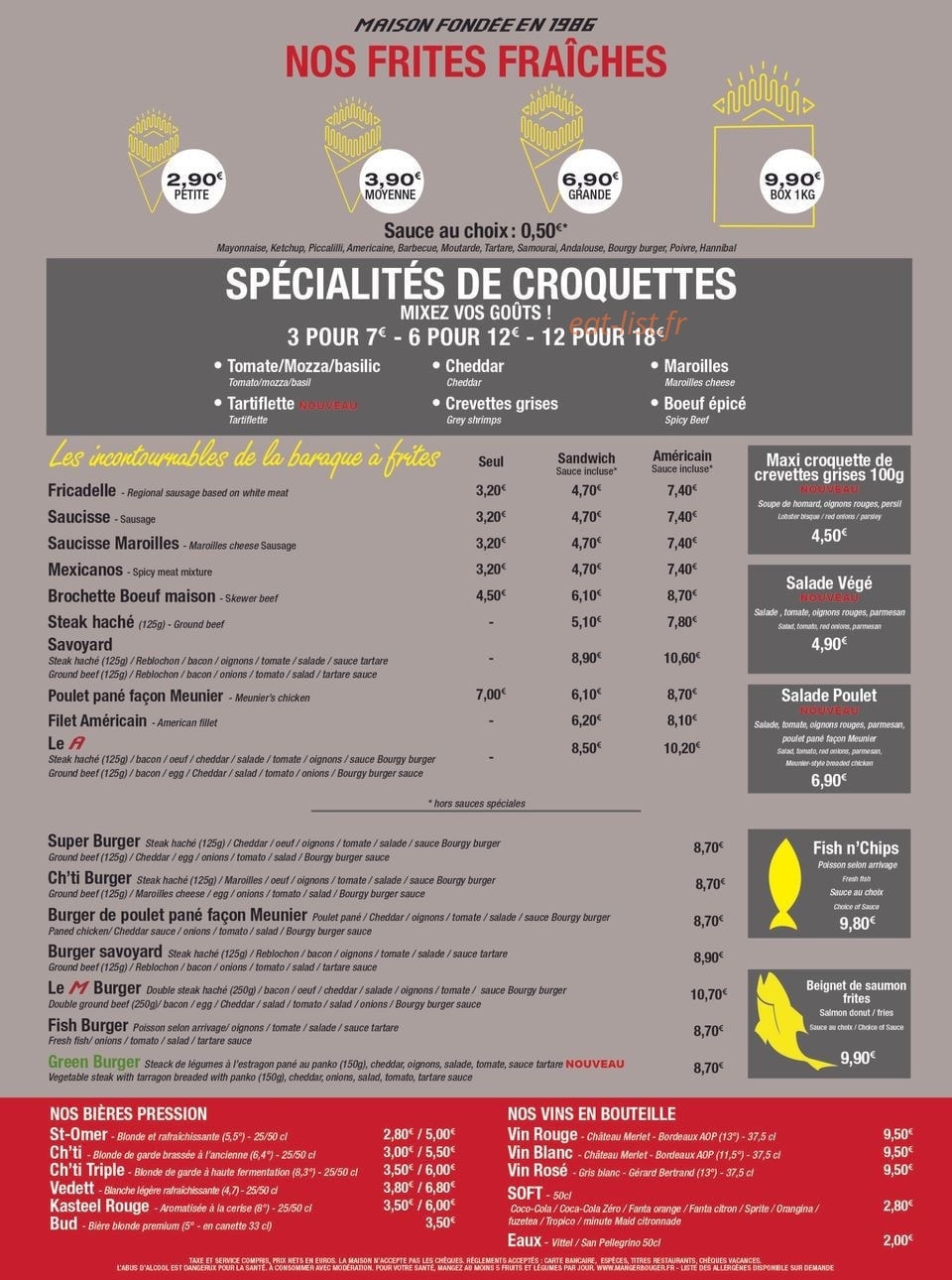 Friterie Meunier — carte page 1