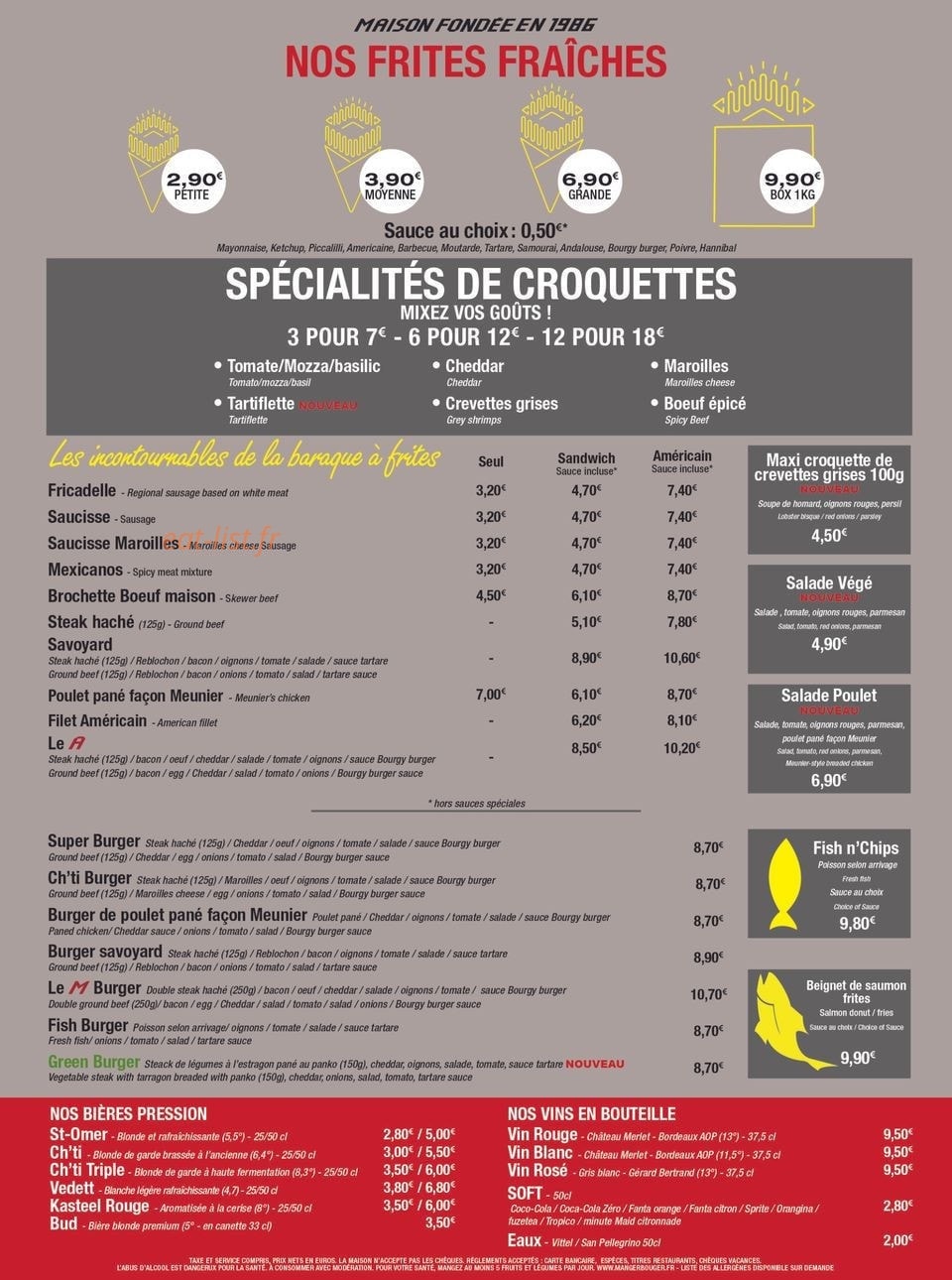 Friterie Meunier — carte page 1