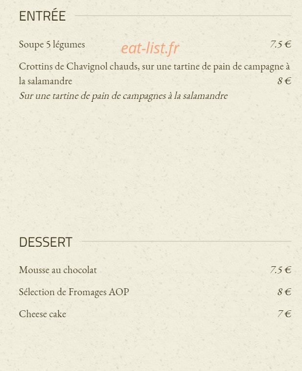 Gourmet Bar — carte page 1