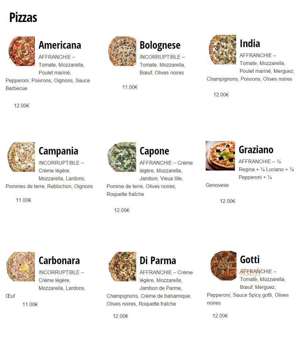 Graziano Pizza — carte page 2