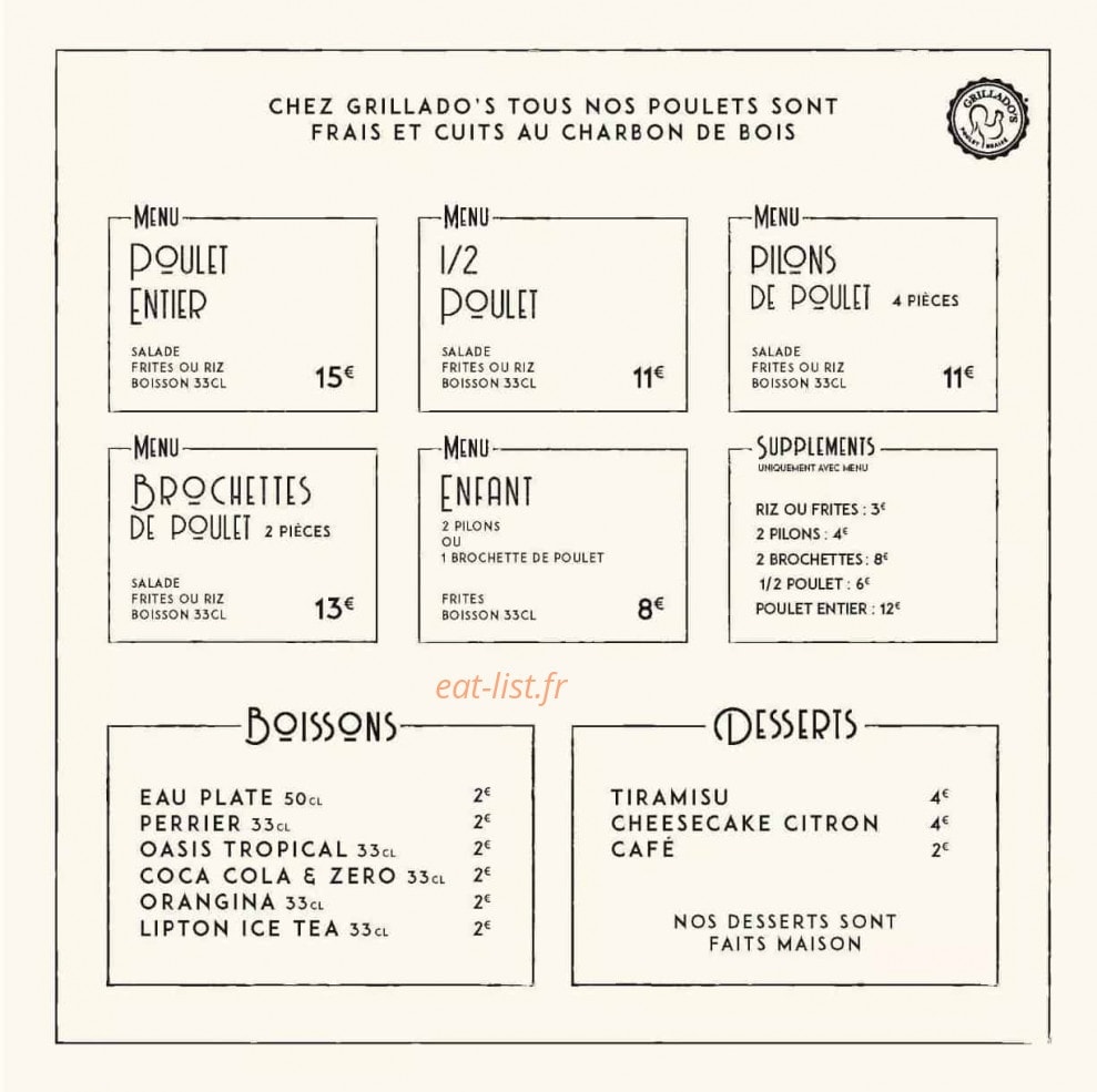 Grillado's — carte page 1