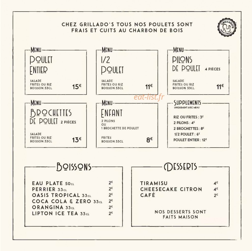 Grillado's — carte page 1