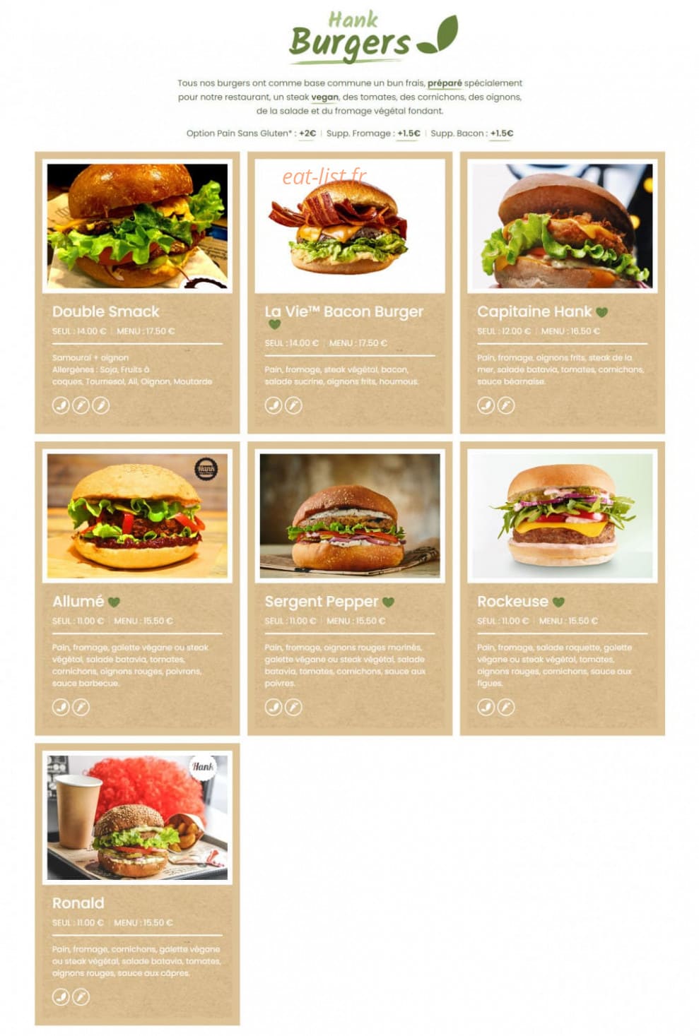 Hank Burger — carte page 1