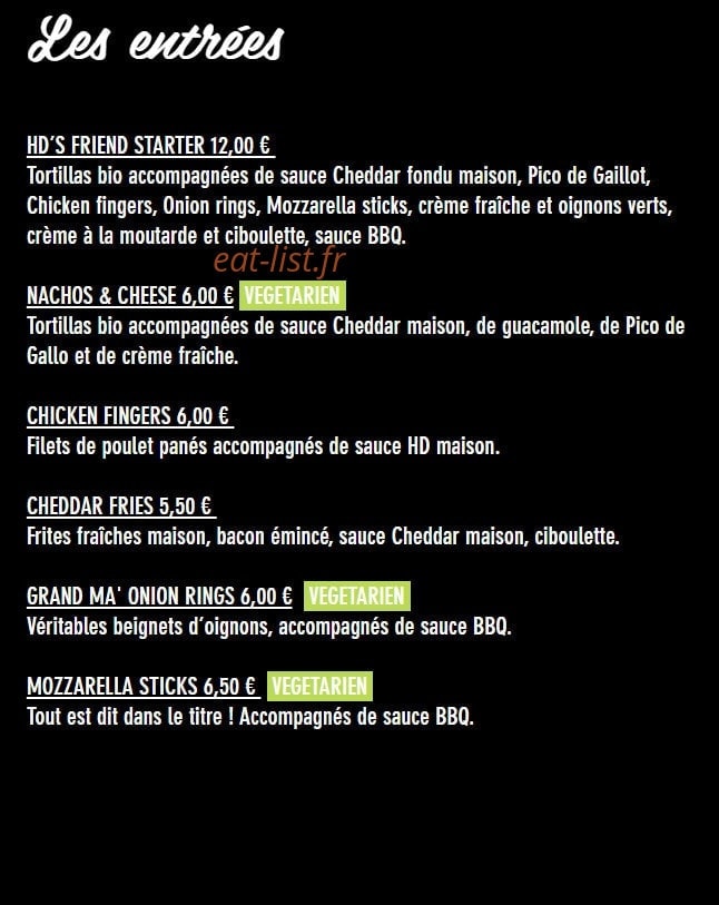 HD Diner — carte page 1