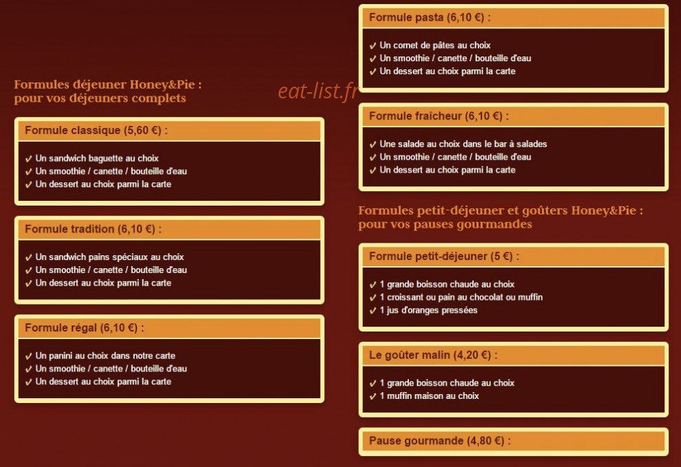 Honey & Pie — carte page 1