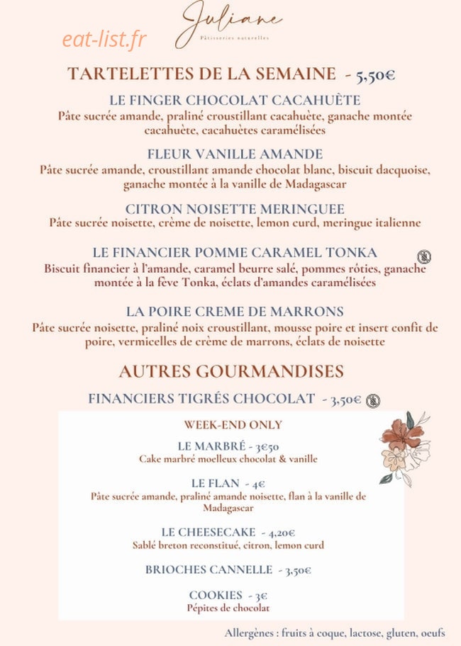 Juliane Pâtisseries naturelles — carte page 1