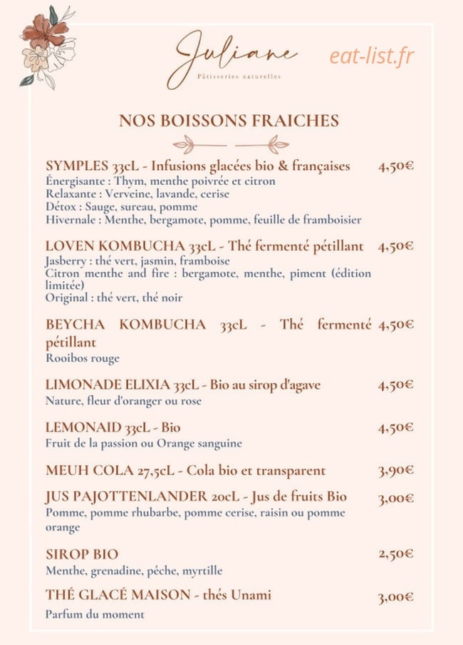 Juliane Pâtisseries naturelles — carte page 6