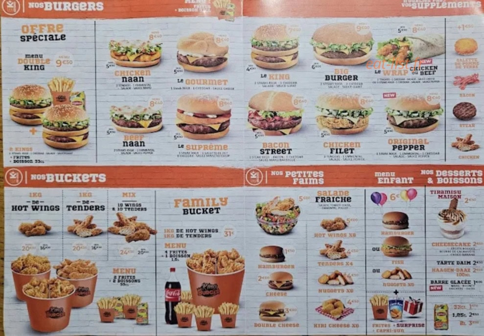 King Burger — carte page 1